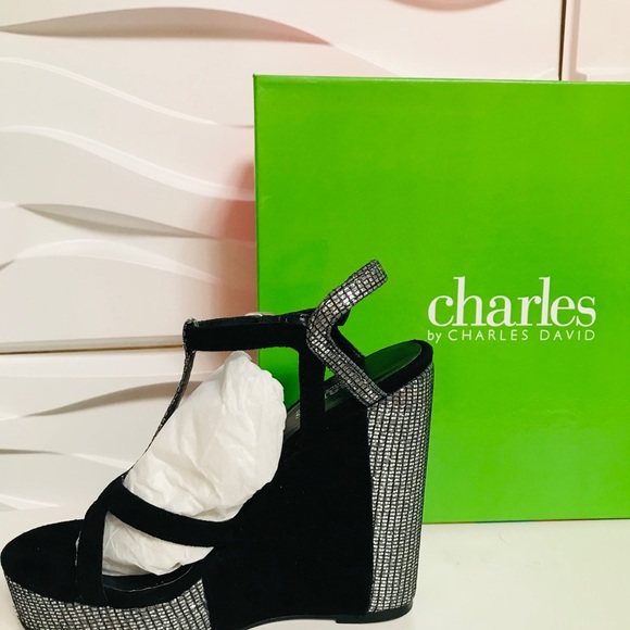 Charles David height wedge black suede sandals - Picture 3 of 5